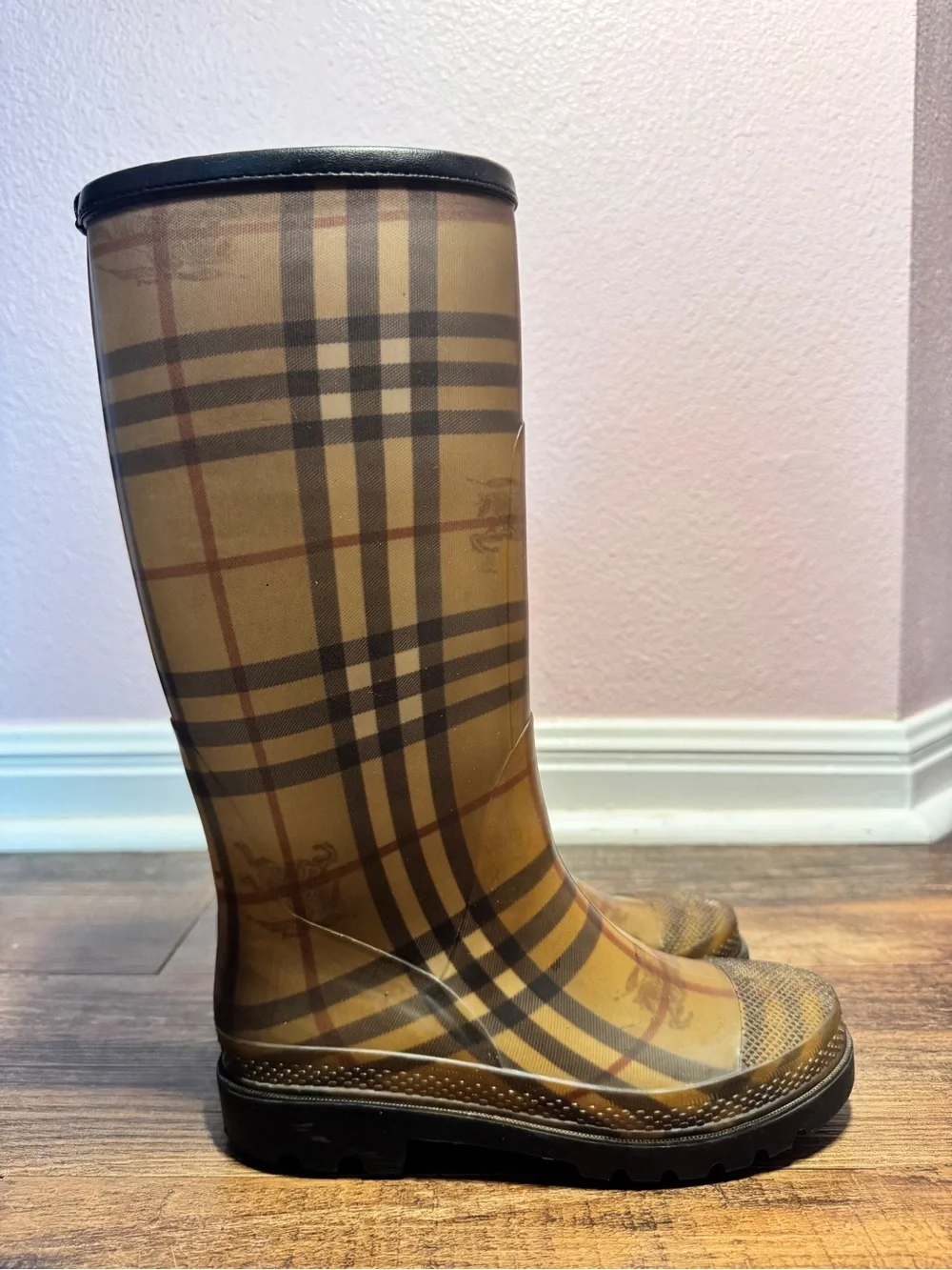 Burberry Tan Plaid Rain Boots